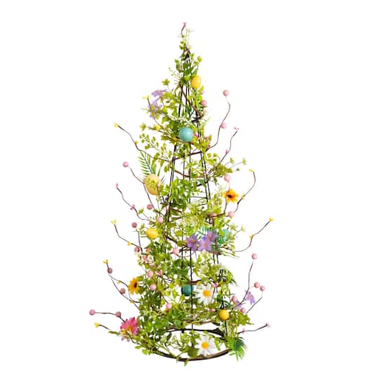 24" Artificial Easter Cone Tree with Wild Flowers and Mini Eggs